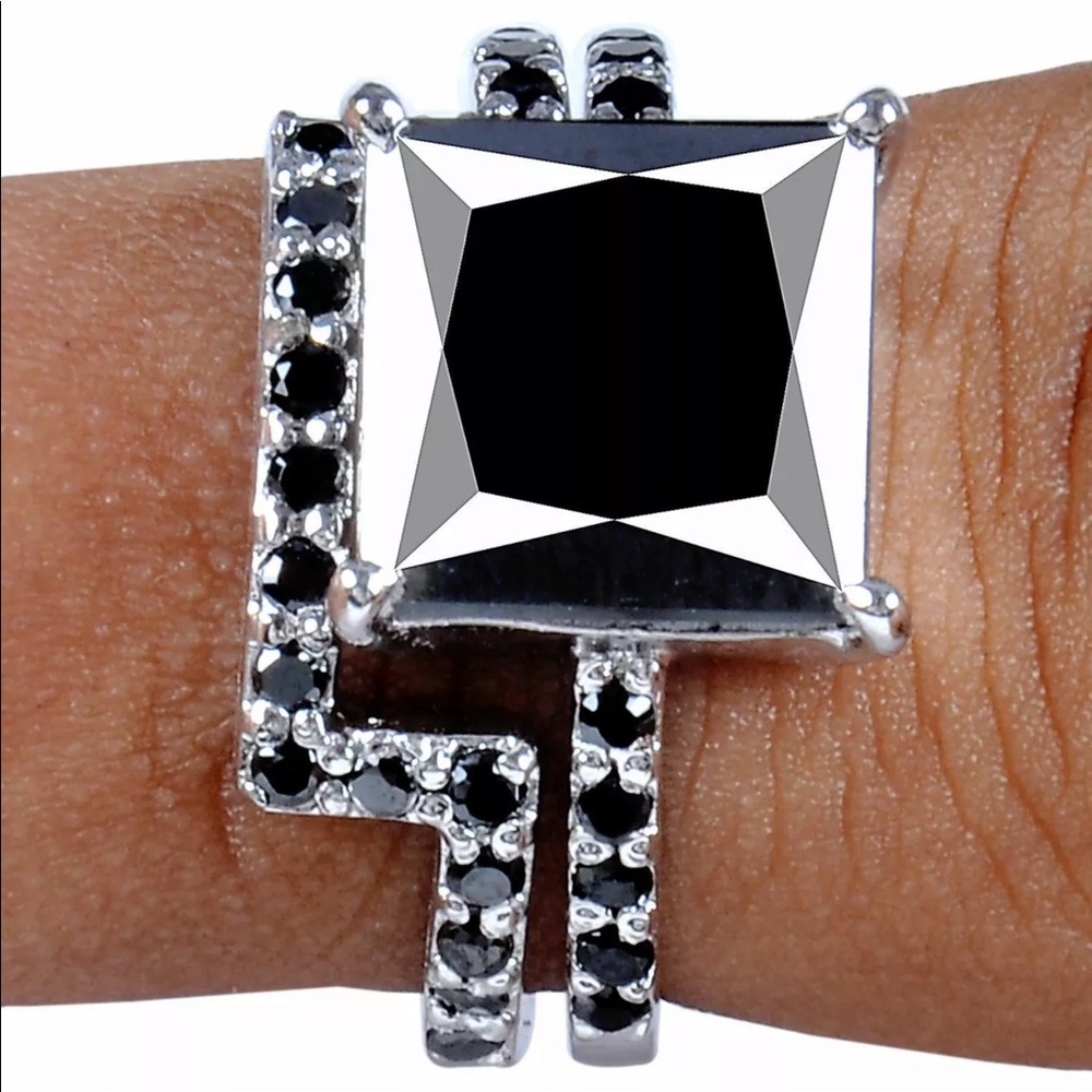 💥⭐️💥 5.53+Ct Princess cut Black Moissanite Diamond ring 💥